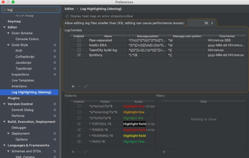 Colorisation des Logs Symfony dans PhpStorm