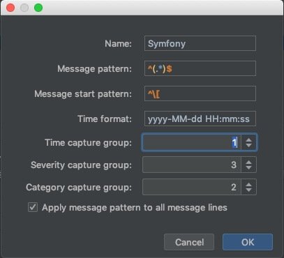 Les Log formats Symfony dans PhpStorm